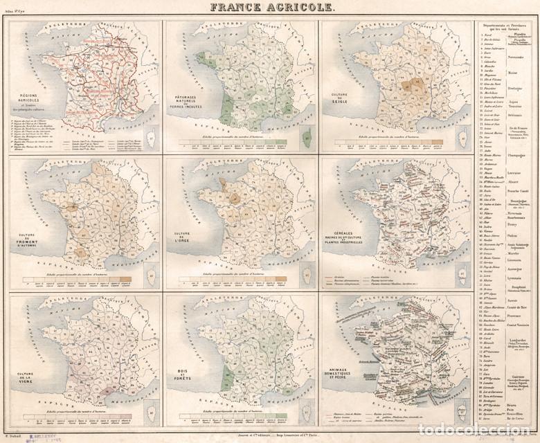 Arte: CARTA AGR&Iacute;COLA DE FRANCIA, MAPA MILITAR DE 1887, ATLAS SAINT-CYR, LITOGRAF&Iacute;A. CARTOGRAF&Iacute;A
