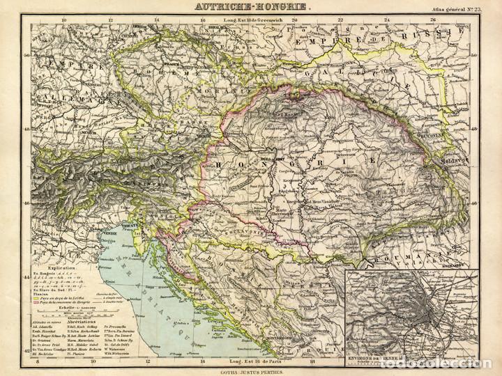 Arte: MAPA DE AUSTRIA-HUNGR&Iacute;A EN 1900, JUSTUS PERTHES, GRABADO DE COBRE. CARTOGRAF&Iacute;A, CARTA GEOGR&Aacute;FICA