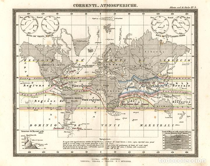 Arte: MAPAMUNDI DE LAS CORRIENTES ATMOSF&Eacute;RICAS, DE 1865, JUSTUS PERTHES, GRABADO COBRE. CARTA, CARTOGRAF&Iacute;A