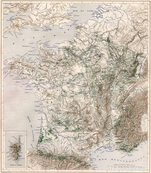 Arte: CARTA FORESTAL DE FRANCIA, MAPA MILITAR DE 1887, ATLAS SAINT-CYR, LITOGRAF&Iacute;A. CARTOGRAF&Iacute;A