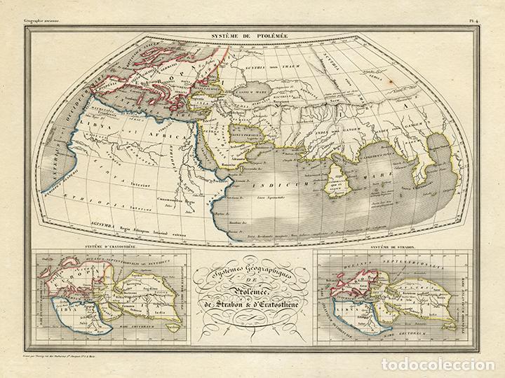 Arte: CARTAS GEOGR&Aacute;FICAS DE PTOLOMEO, ESTRAB&Oacute;N Y ERAT&Oacute;STENES, MALTE-BRUN, 1837. GRABADO ACERO, COLOREADO