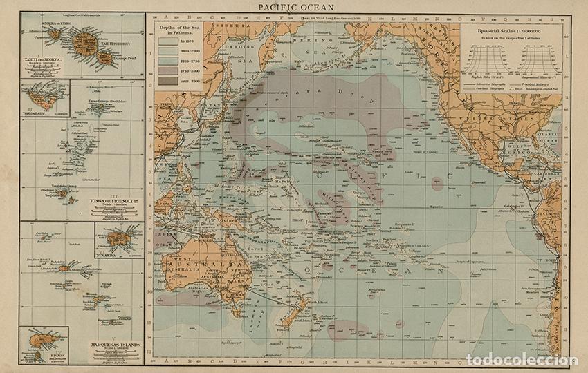 Art: MAPA DEL OC&Eacute;ANO PAC&Iacute;FICO, DE 1895. LITOGRAF&Iacute;A COLOREADA DE LA PRIMERA EDICI&Oacute;N DEL TIMES ATLAS