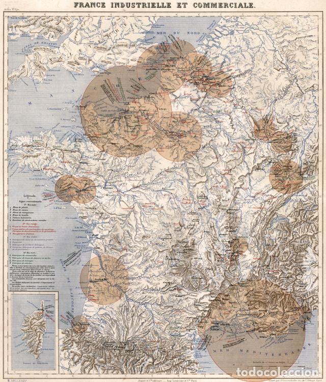 Arte: FRANCIA INDUSTRIAL Y COMERCIAL, MAPA MILITAR DE 1887, ATLAS SAINT-CYR, LITOGRAF&Iacute;A. CARTOGRAF&Iacute;A