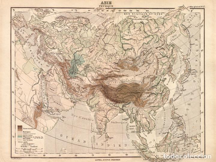 Arte: MAPA F&Iacute;SICO DE ASIA, JUSTUS PERTHES, GRABADO DE COBRE DE 1900. CARTOGRAF&Iacute;A, CARTA GEOGR&Aacute;FICA