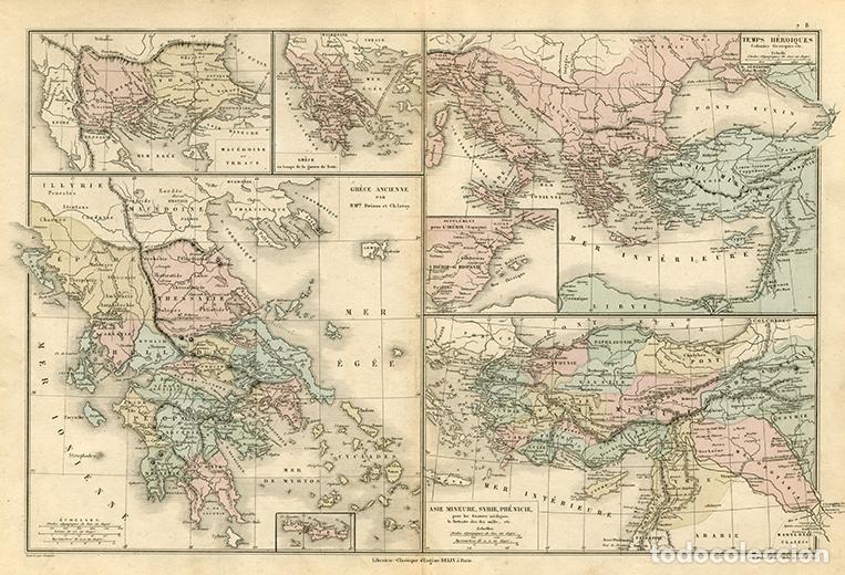 Arte: MAPAS HIST&Oacute;RICOS DE LA GRECIA CL&Aacute;SICA, LITOGRAF&Iacute;A DE 1865 DE DRIOUX & LEROY. CARTOGRAF&Iacute;A, CARTA