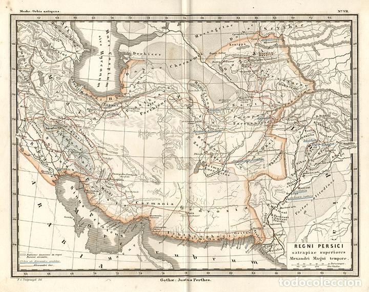 Arte: MAPA DE LAS SATRAP&Iacute;AS SUPERIORES PERSAS Y DE ALEJANDRO, DE 1866, MENKE, GRABADO COBRE, COLOREADO