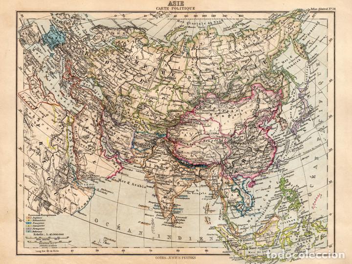 Arte: MAPA POL&Iacute;TICO DE ASIA EN 1900, JUSTUS PERTHES, GRABADO DE COBRE. CARTOGRAF&Iacute;A, CARTA GEOGR&Aacute;FICA