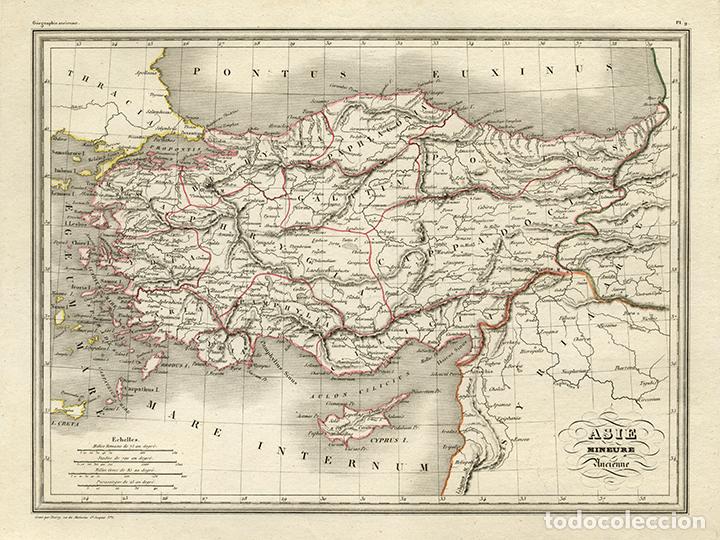 Arte: MAPA DEL ASIA MENOR ANTIGUA, DE MALTE-BRUN, 1837. GRABADO AL ACERO, COLOREADO A MANO. Grab&oacute; THIERRY