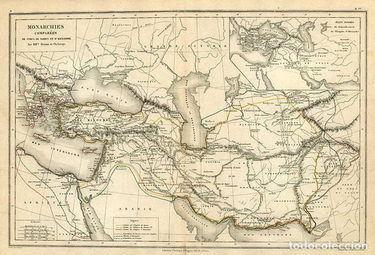 Arte: MAPA DE LOS IMPERIOS DE CIRO, DARIO Y ALEJANDRO MAGNO, LITOGRAF&Iacute;A DE 1865 DE DRIOUX & LEROY. CARTA