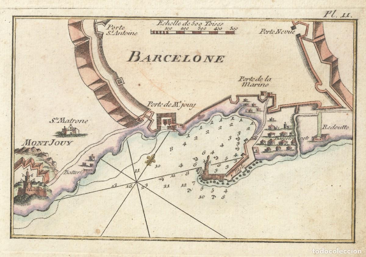 Kunst: Antiguo plano del puerto y parte de la ciudad de Barcelona, 1764.