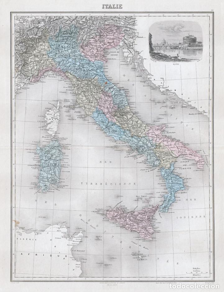 Arte: MAPA DE ITALIA DE 1894. LITOGRAF&Iacute;A COLOREADA DE LACOSTE Y L. SMITH. CARTOGRAF&Iacute;A, ATLAS MIGEON