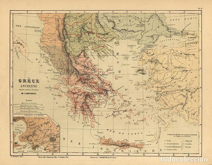 Arte: MAPA DE GRECIA ANTIGUA, DE 1872, LITOGRAF&Iacute;A DE E. CORTAMBERT. CARTOGRAF&Iacute;A, CARTA GEOGR&Aacute;FICA