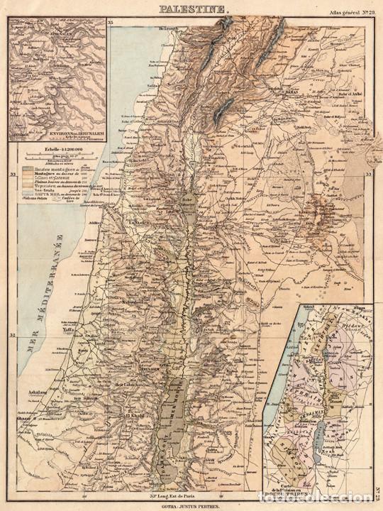 Arte: MAPA DE PALESTINA (OTOMANA) EN 1900, JUSTUS PERTHES, GRABADO DE COBRE. CARTOGRAF&Iacute;A, CARTA GEOGR&Aacute;FICA