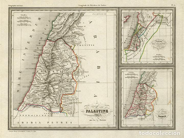 Arte: MAPAS DE LA PALESTINA DEL ANTIGUO TESTAMENTO, MALTE-BRUN, 1837. GRABADO AL ACERO, COLOREADO. THIERRY