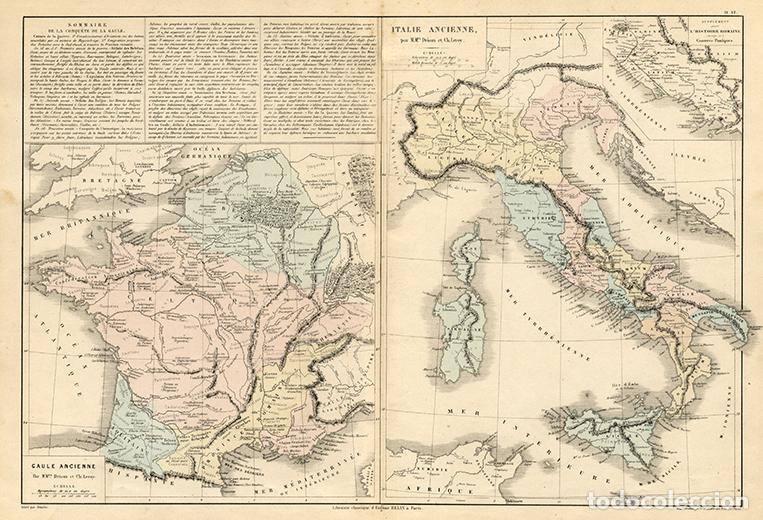 Arte: MAPA DE LA GALIA Y LA ITALIA ANTIGUAS (ROMA), LITOGRAF&Iacute;A DE 1865 DE DRIOUX & LEROY. CARTOGRAF&Iacute;A