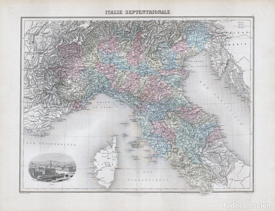 Arte: MAPA DE ITALIA SEPTENTRIONAL DE 1894. LITOGRAF&Iacute;A COLOREADA DE LACOSTE Y L. SMITH. ATLAS MIGEON