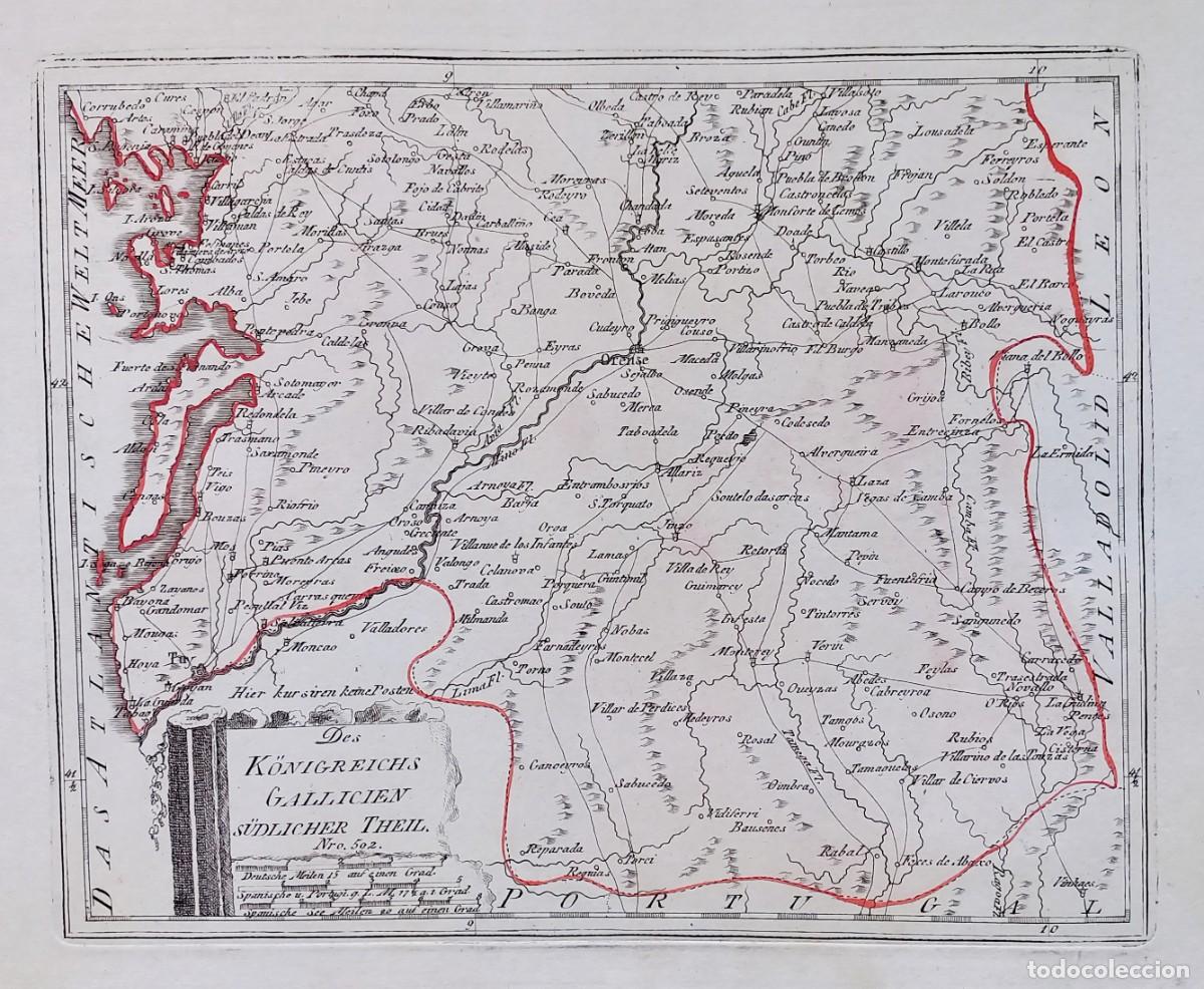 Art: Mapa Galicia, zona de Orense, Pontevedra, Vigo, Tuy, Ribadavia, etc - Reilly - A&ntilde;o 1791