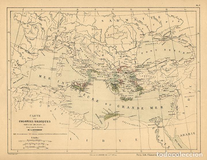 Arte: MAPA DE LAS COLONIAS GRIEGAS, DE 1872, LITOGRAF&Iacute;A DE E. CORTAMBERT. CARTOGRAF&Iacute;A, CARTA GEOGR&Aacute;FICA
