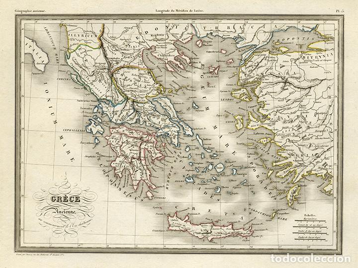 Art: MAPA DE LA GRECIA CL&Aacute;SICA, DE MALTE-BRUN, 1837. GRABADO AL ACERO, COLOREADO A MANO. Grab&oacute; THIERRY