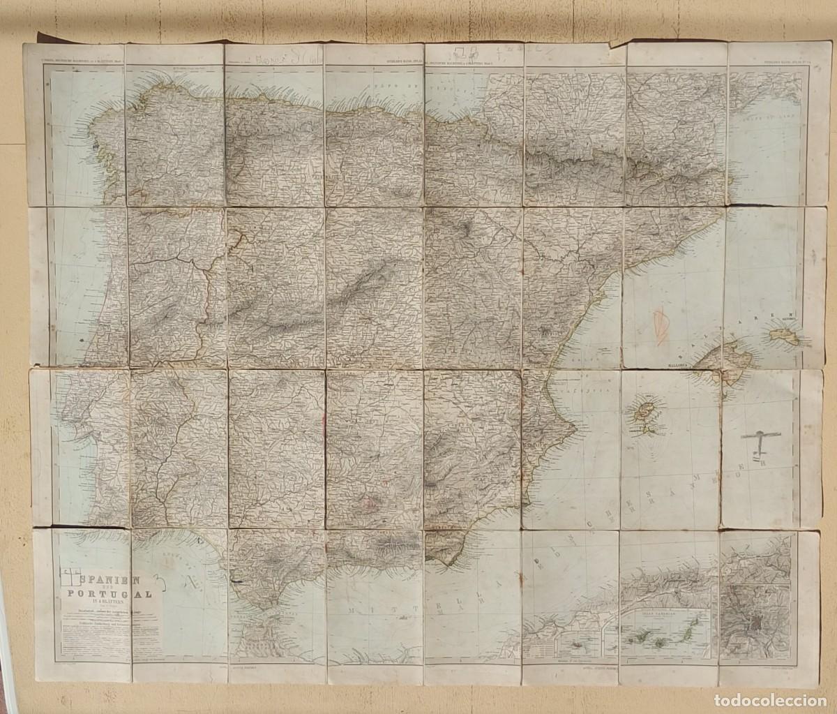 Arte: Mapa de Formato Entelado y Plegable de Espa&ntilde;a y Portugal por Carl Vogel