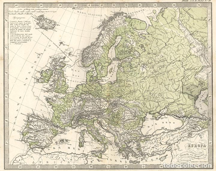 Arte: MAPA OROGR&Aacute;FICO E HIDROGR&Aacute;FICO DE EUROPA, DE 1865, JUSTUS PERTHES, LITOGRAF&Iacute;A, CARTOGRAF&Iacute;A, CARTA