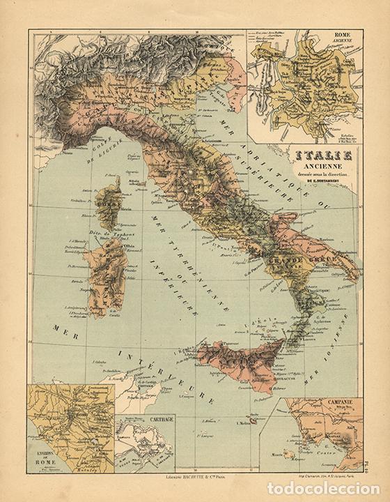 Arte: MAPA DE ITALIA ANTIGUA, DE 1872, LITOGRAF&Iacute;A DE EUG&Egrave;NE CORTAMBERT. CARTOGRAF&Iacute;A, CARTA GEOGR&Aacute;FICA