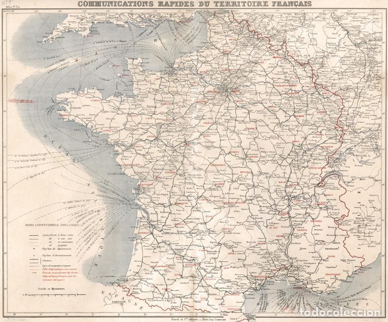 Arte: MAPA DE COMUNICACIONES R&Aacute;PIDAS DE FRANCIA EN 1887, MAPA MILITAR, ATLAS SAINT-CYR, LITOGRAF&Iacute;A