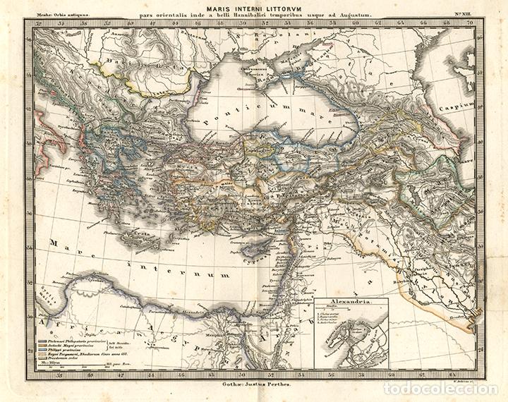 Arte: MAPA DEL MARE NOSTRUM ORIENTAL GRECO-ROMANO , DE 1866, THEODOR MENKE, GRABADO COBRE, COLOREADO MANO