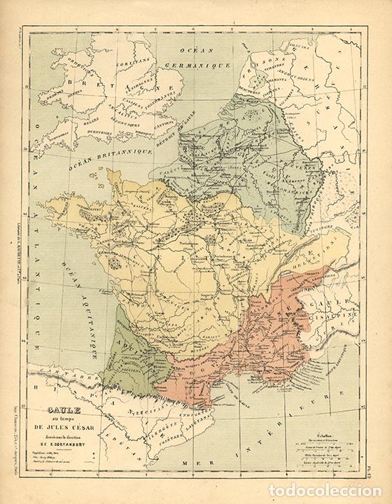 Arte: MAPA DE LA GALIA DE JULIO C&Eacute;SAR, 1872, LITOGRAF&Iacute;A DE E. CORTAMBERT. CARTOGRAF&Iacute;A, CARTA GEOGR&Aacute;FICA