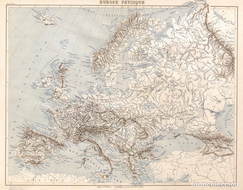 Arte: MAPA F&Iacute;SICO DE EUROPA, MAPA MILITAR DE 1887, ATLAS SAINT-CYR, LITOGRAF&Iacute;A. CARTOGRAF&Iacute;A, GEOGRAF&Iacute;A
