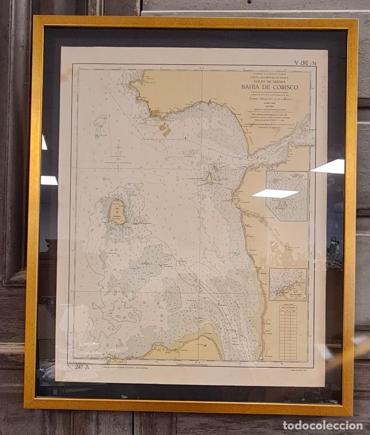 Arte: Carta n&aacute;utica original Bah&iacute;a de Corisco n&ordm; 247 A, Instituto Hidrogr&aacute;fico de la Marina, C&aacute;diz 1962.
