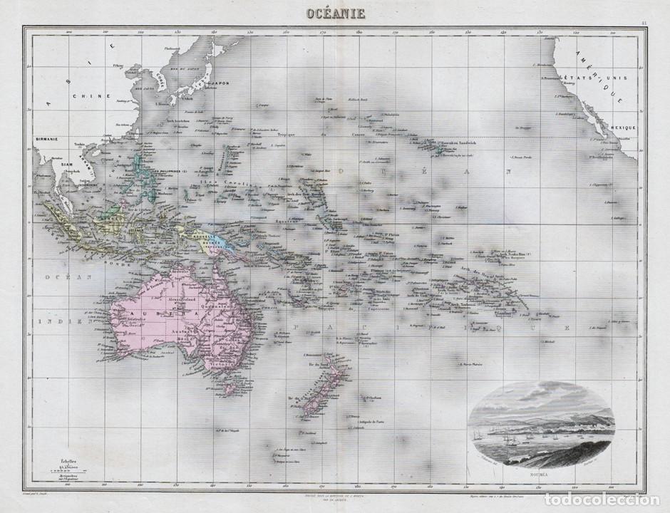 Arte: MAPA DE OCEAN&Iacute;A DE 1894. LITOGRAF&Iacute;A COLOREADA DE LACOSTE Y L. SMITH. CARTOGAF&Iacute;A, ATLAS MIGEON