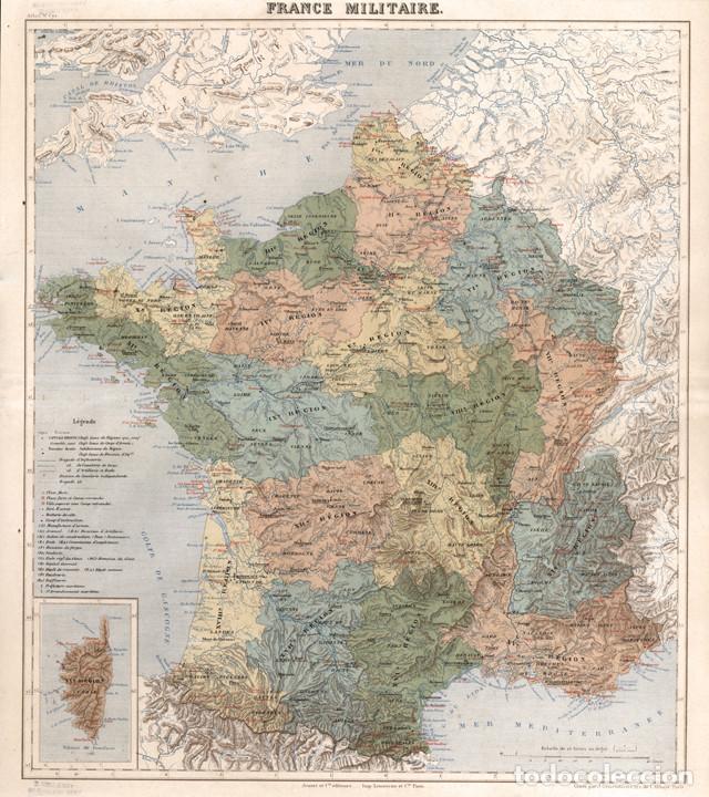 Arte: MAPA MILITAR DE FRANCIA EN 1887, ATLAS SAINT-CYR, LITOGRAF&Iacute;A. CARTOGRAF&Iacute;A, CARTA GEOGR&Aacute;FICA