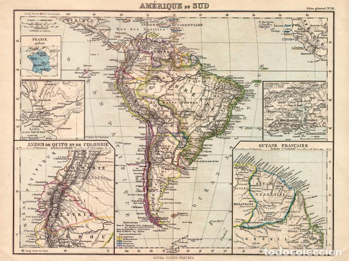 Arte: MAPA DE SUDAM&Eacute;RICA EN 1900, JUSTUS PERTHES, GRABADO DE COBRE. CARTOGRAF&Iacute;A, AM&Eacute;RICA DEL SUR, CARTA