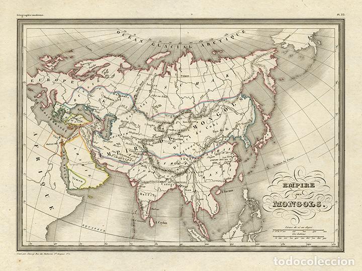 Arte: MAPA DEL IMPERIO MONGOL, MALTE-BRUN, 1837. GRABADO AL ACERO, COLOREADO A MANO. THIERRY. GENGIS KAN