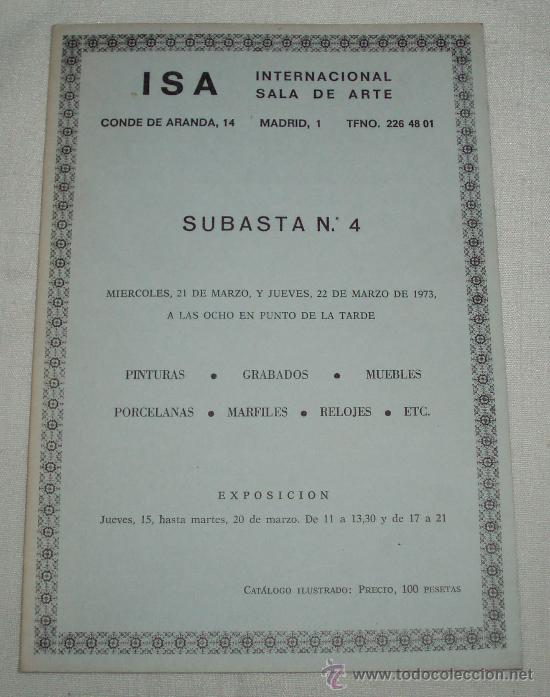 Art: catalogo I S A  internacional sala de Arte Madrid subasta n&ordm; 4  a&ntilde;o 1973