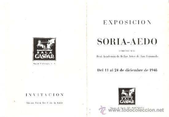Art: Francisco Soria Aedo. Diciembre 1948. Sala Gaspar. Barcelona. D&iacute;ptico. 17'5 x 12'5 cmtrs.
