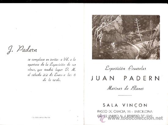 Art: Juan Padern.Marinas de Blanes.Enero 1949. Sala Vin&ccedil;&oacute;n. Barcelona. D&iacute;ptico. 16 x 11 cmtrs.