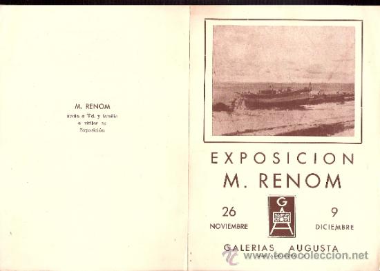Kunst: Miguel Renom. Galerias Augusta. Barcelona. D&iacute;ptico,.17 x 12 cmtrs.
