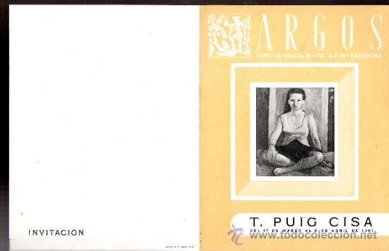 Arte: T. Puig Cisa. Marzo 1951. Galerias Argos. Barcelona. D&iacute;ptico. 15'5 x 12 cmtrs.
