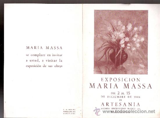 Arte: Mar&iacute;a Massa. Diciembre 1944. Artesan&iacute;a.Barcelona. D&iacute;ptico. 17 x 11'5 cmtrs.