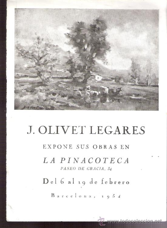 Kunst: J. Olivet Legares. Febrero 1954. La Pinacoteca. 17 x 14 cmtrs . hoja ( posible mitad de un d&iacute;ptico).