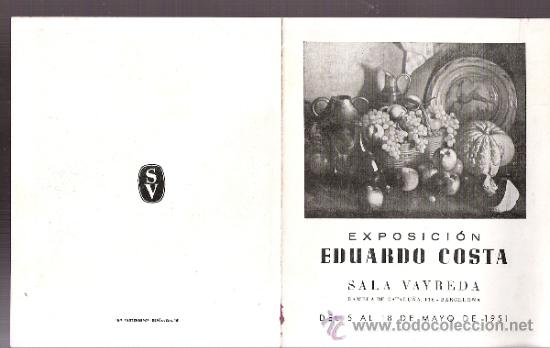 Art: Eduardo Costa. Mayo 1951.Sala Vayreda. Barcelona. D&iacute;ptico. 14'5 x 12 cmtrs.
