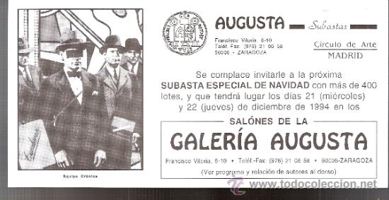 Arte: Subasta Navidad.1994.Galer&iacute;a Augusta.Zaragoza.Tarjeta invitaci&oacute;n.21 x 10'5 cmtrs.