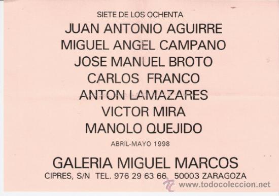 Arte: Serie de los Ochenta.Galer&iacute;a Miguel Marcos.Zaragoza.Hoja informativa.21 x 15 cmtrs.Abril 1998.