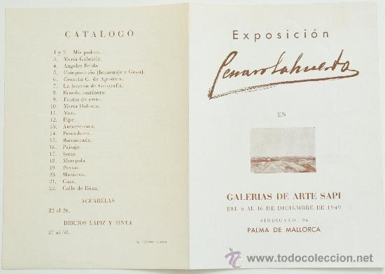 DÍPTICO CATÁLOGO EXPOSICIÓN DEL PINTOR DE VALENCIA, GENARO LAHUERTA EN GALERIAS SAPI (MALLORCA) 1949 (Arte - Catálogos)