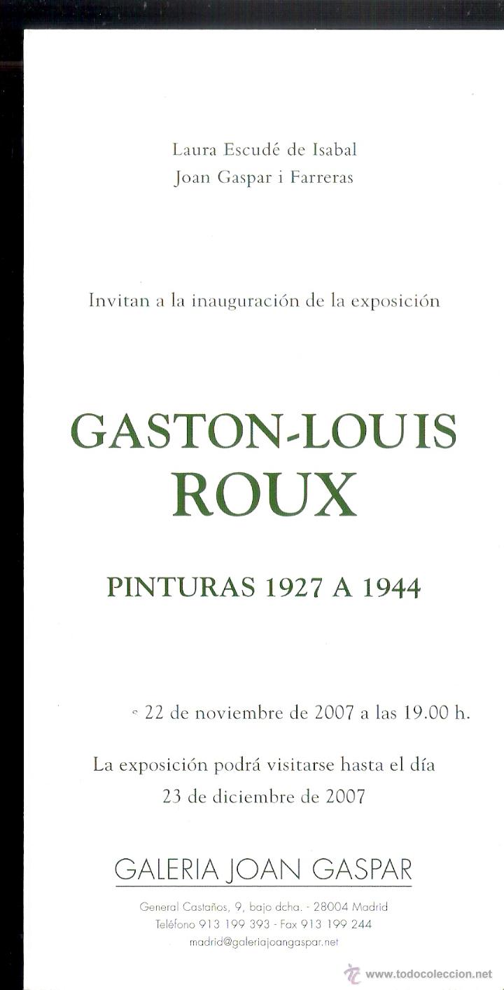 Kunst: Gast&oacute;n-Louis Roux. Pinturas 1927 a 1944.Noviembre 2007. Joan Gaspar.Madrid. D&iacute;ptico. 21x10 cmtrs.