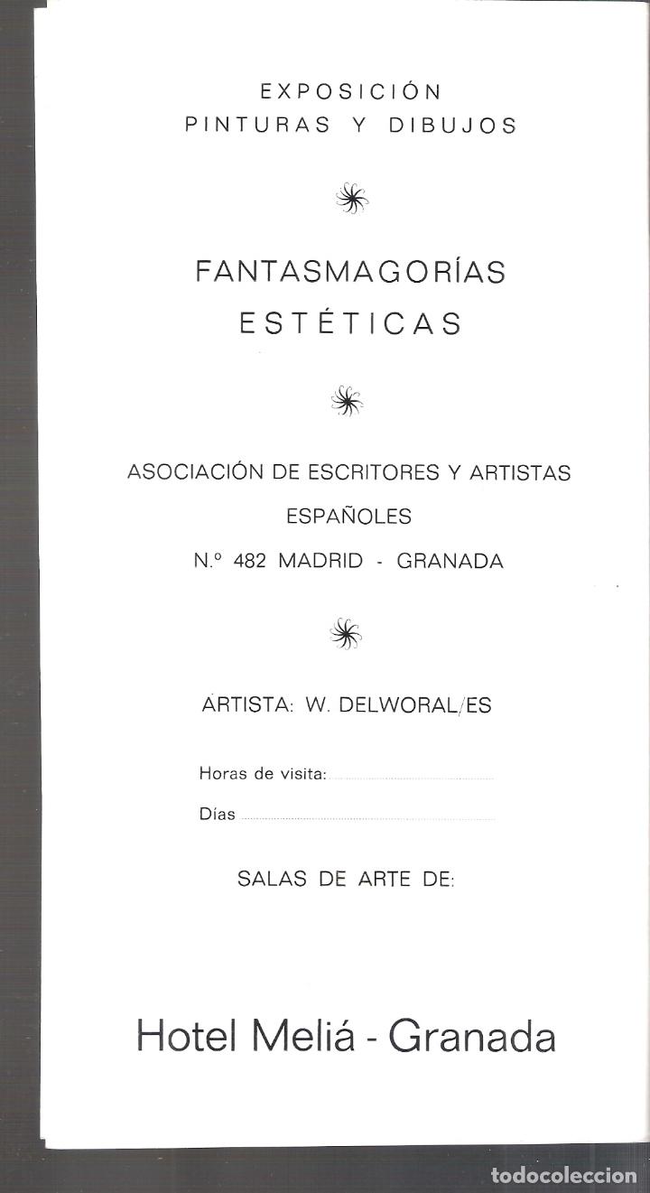 Art: W. Delworal/es. Fantasmagor&iacute;as est&eacute;ticas. Hotel Meli&aacute; . Granada. D&iacute;ptico + recorte prensa.