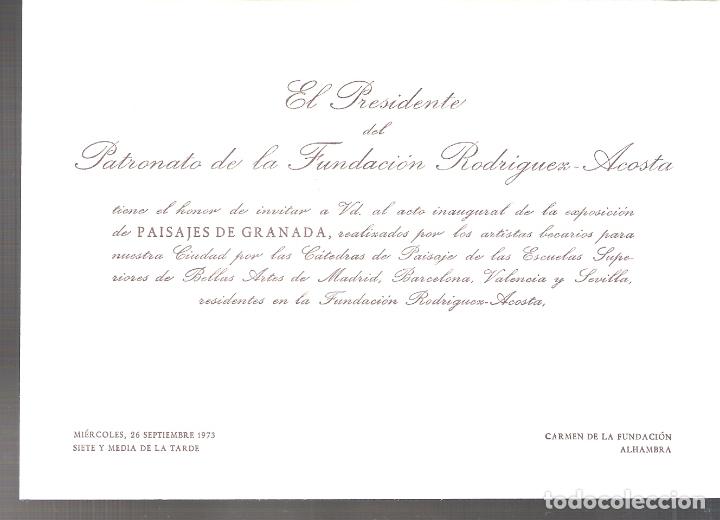 Arte: Paisajes de Granada. Tarjeta inauguraci&oacute;n. Fundaci&oacute;n Rodriguez Acosta. Septiembre 1973.