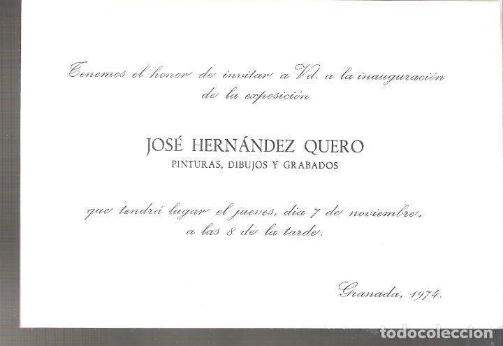 Arte: Jos&eacute; Hern&aacute;ndez Quero. Noviembtre1974. Invitacion D&iacute;ptico, Banco de Granada. 16 x 11 cm.